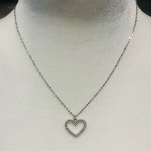 Tahari Silver Tones CZ Heart Pendant Necklace - Sparkling Clear Stones